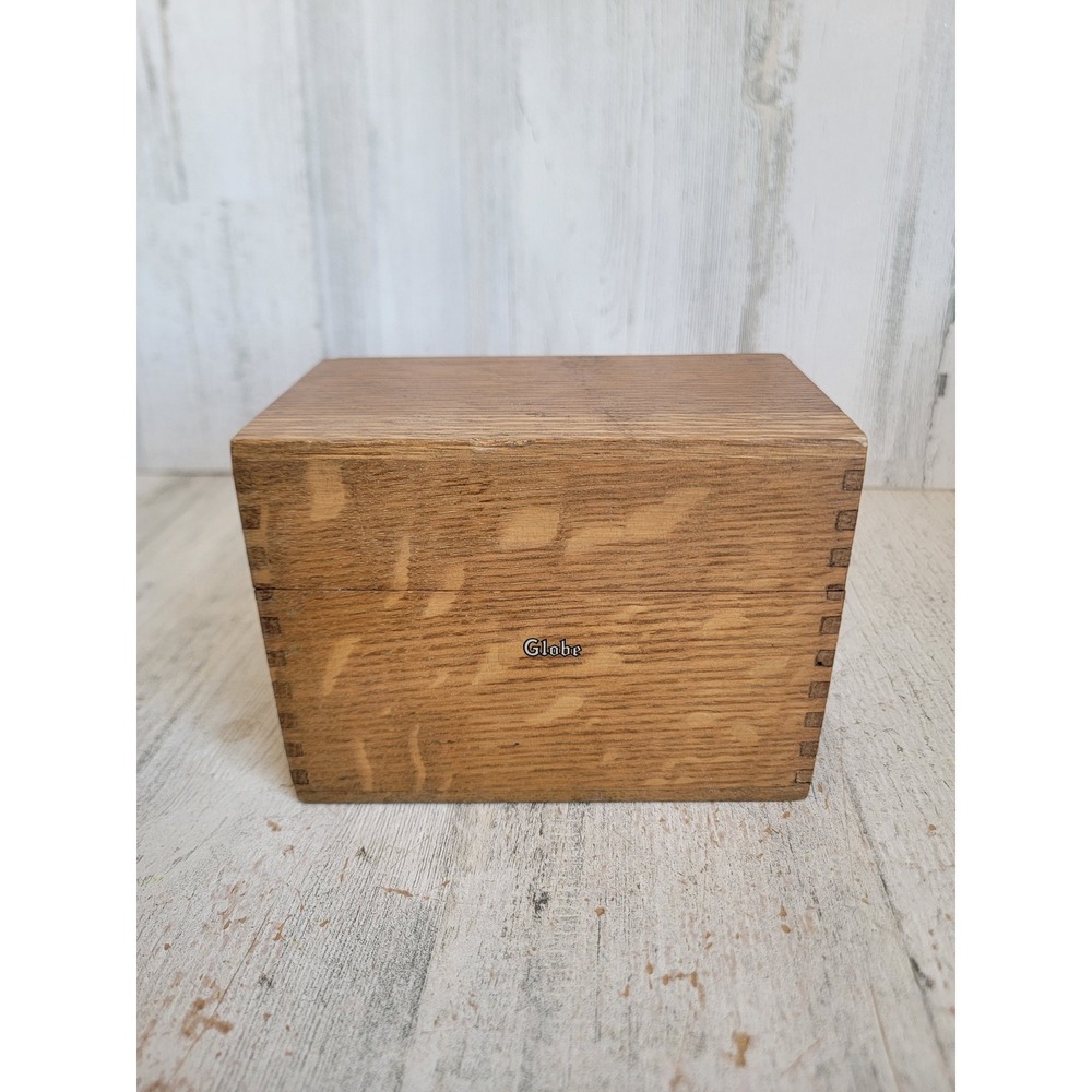Vintage index file organizer Globe box wooden unique hinged home decor